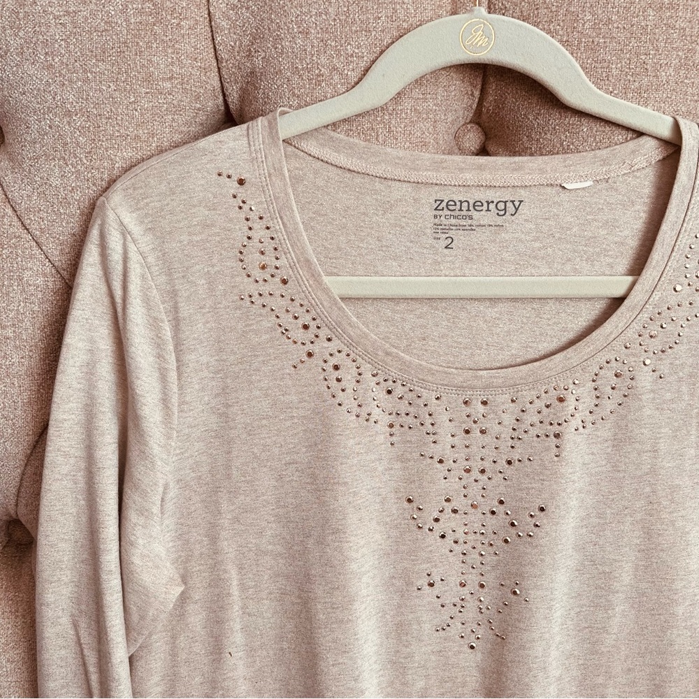 Zenergy by Chico's Light Beige Embellished Blouse